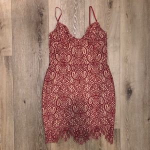 For Love and Lemons Red Lace Cutout Nude Lined Dress Size Large